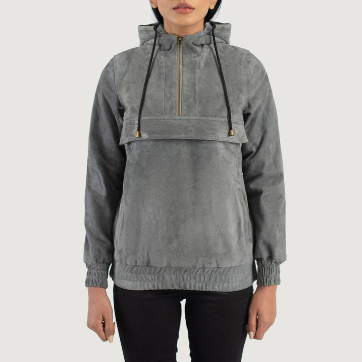 Women’s Hooded Suede Pullover Jacket Grey | Premium