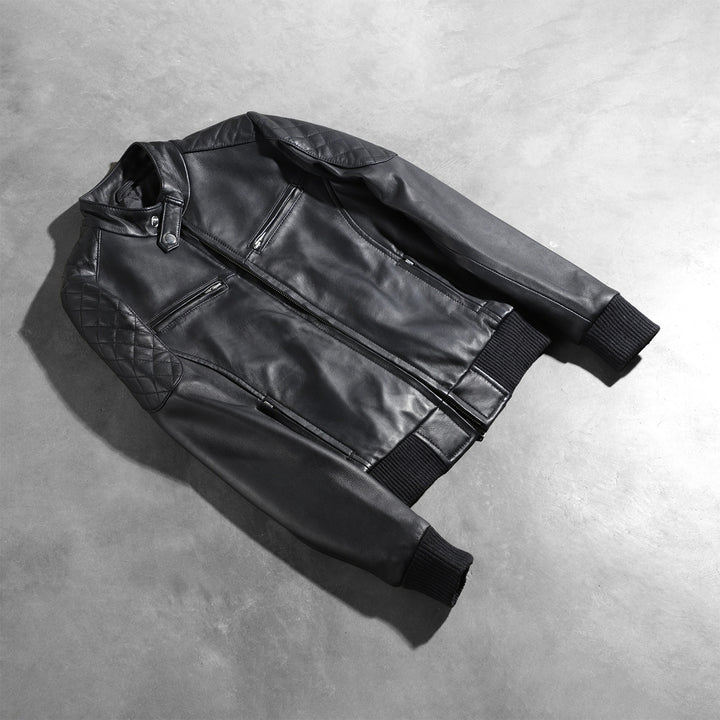Leather Bomber Jacket Charcoal Black | Premium - Image 7
