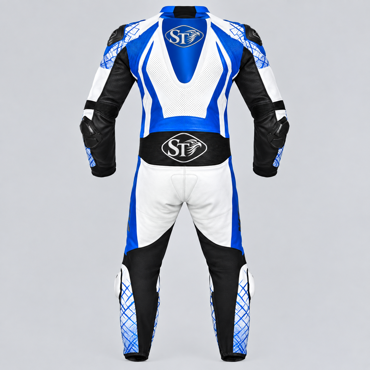 Motorbike Leather Racing Suits – White & Blue - Image 2