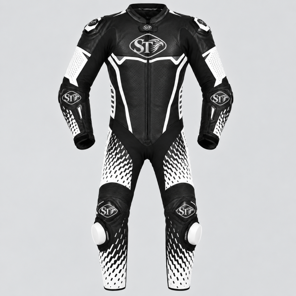 Motorbike Leather Racing Suits – Black & Ivory White