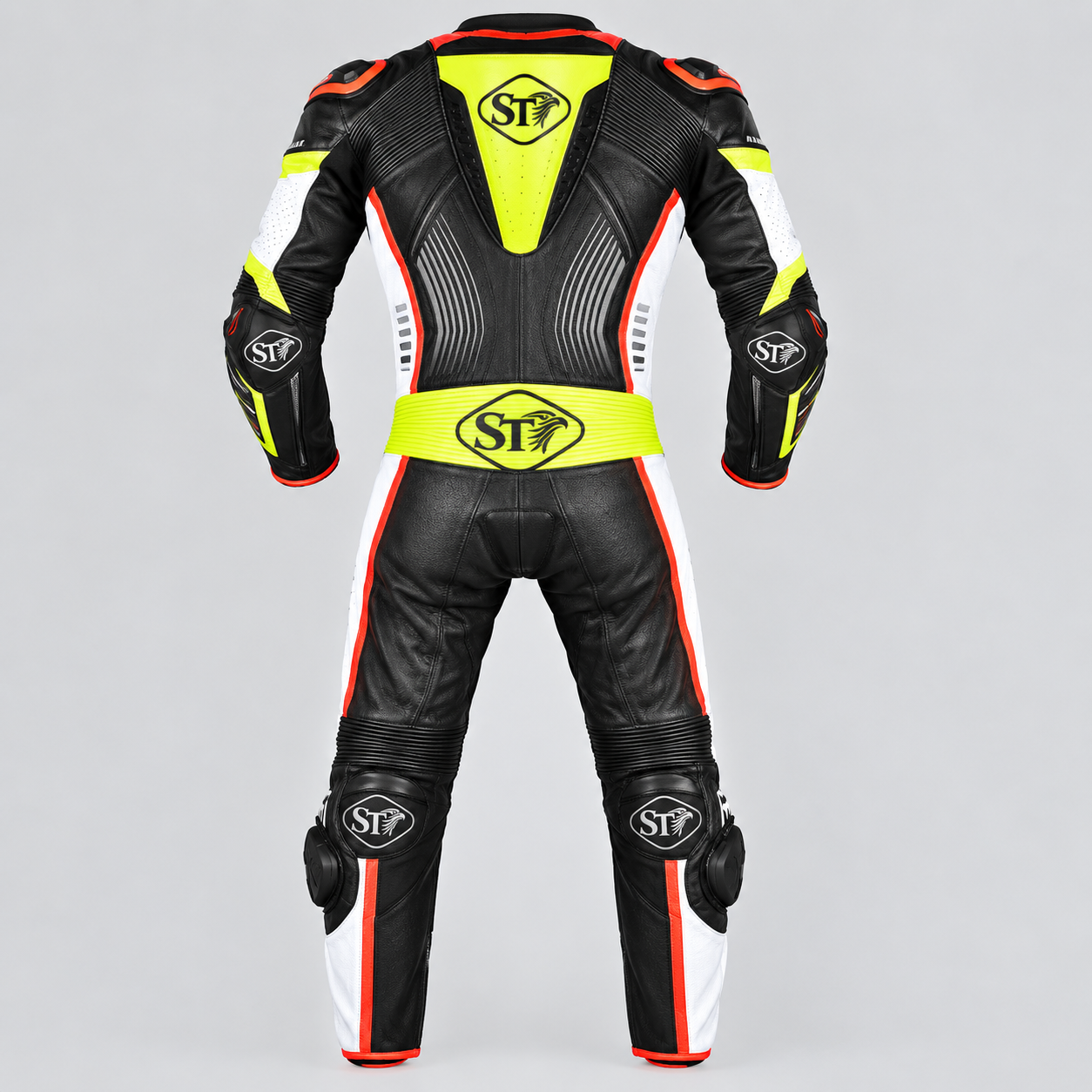 Motorbike Leather Racing Suits – Black, Orange & Neon Yellow - Image 2