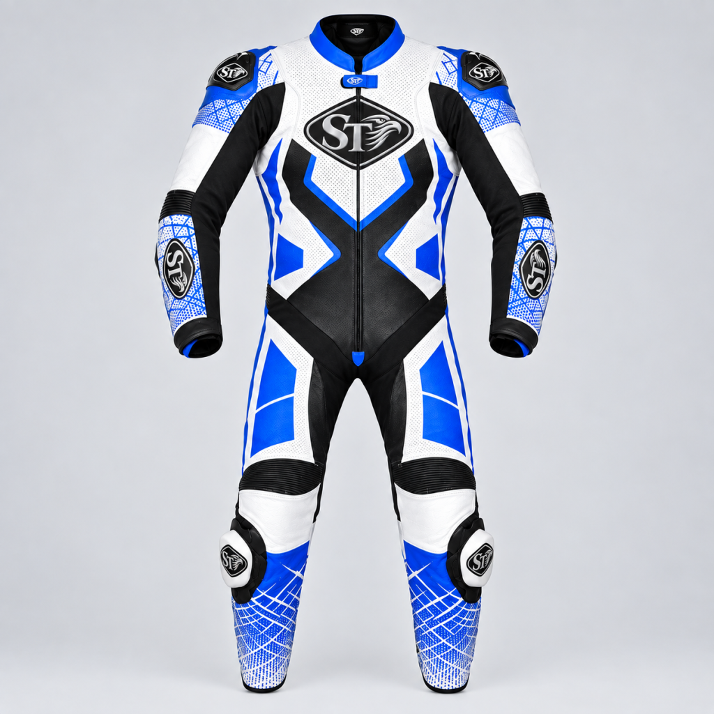 Motorbike Leather Racing Suits – White & Blue