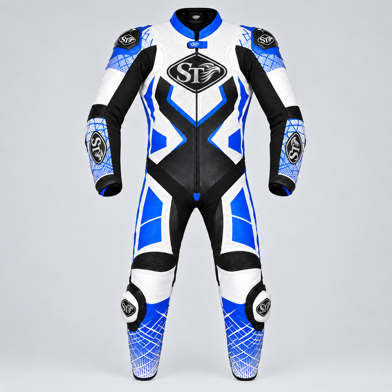 Motorbike Leather Racing Suits – White & Blue