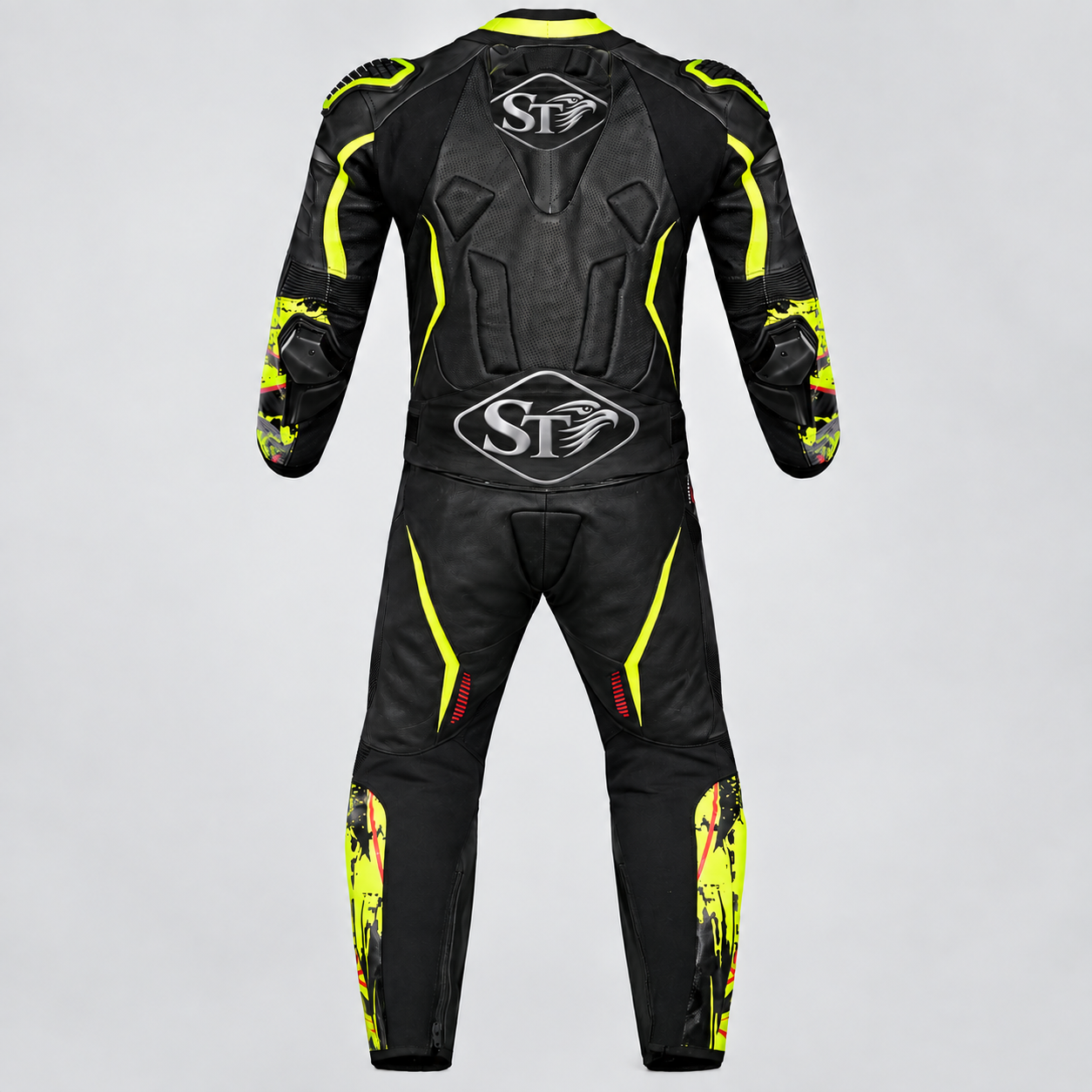 Motorbike Leather Racing Suits – Black, Neon Yellow & White | Premium Quality - Image 2